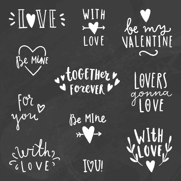 Roztomilý láska známky. Křídy na tabuli. — Stockový vektor