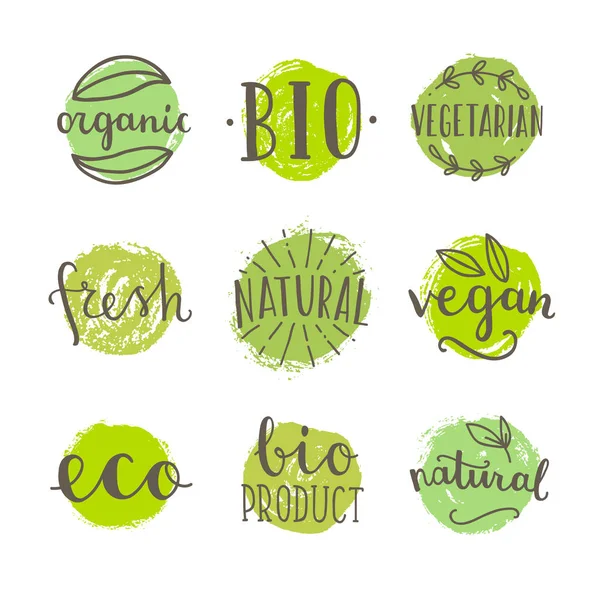 Conjunto de bio, insignias de comida vegana . — Vector de stock