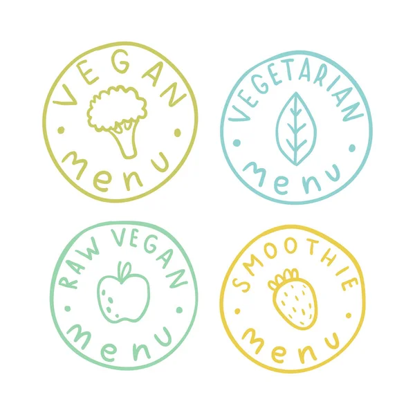 Vegan, vegetarian, raw, smoothie menu badges. — Stock Vector