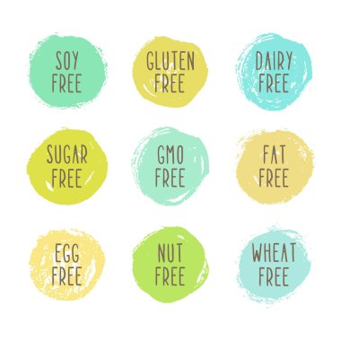 Alerjen Ücretsiz rozetleri kümesi.