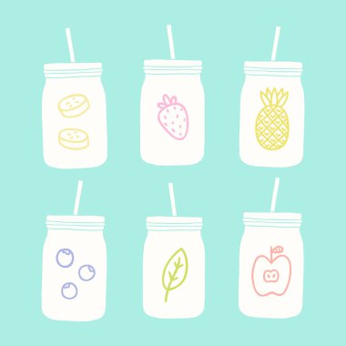 Farklı meyve ile mason kavanoz set.