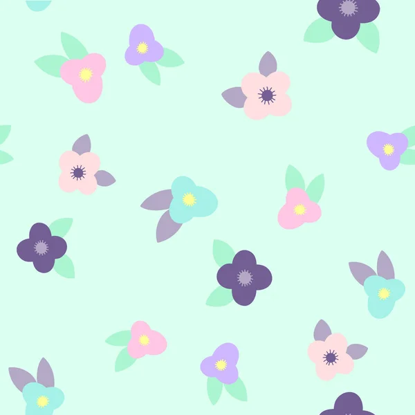 Schattige paarse, roze, blauwe bloemen achtergrond. — Stockvector