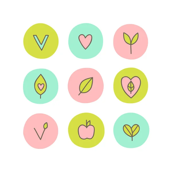 Conjunto de iconos abstractos veganos, naturales y orgánicos . — Vector de stock