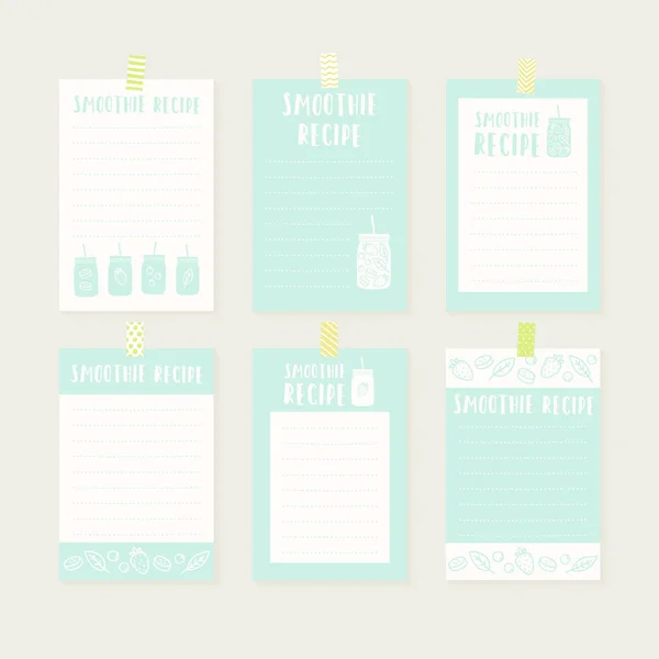 Set von niedlichen handgezeichneten Smoothie-Rezeptkarten. — Stockvektor