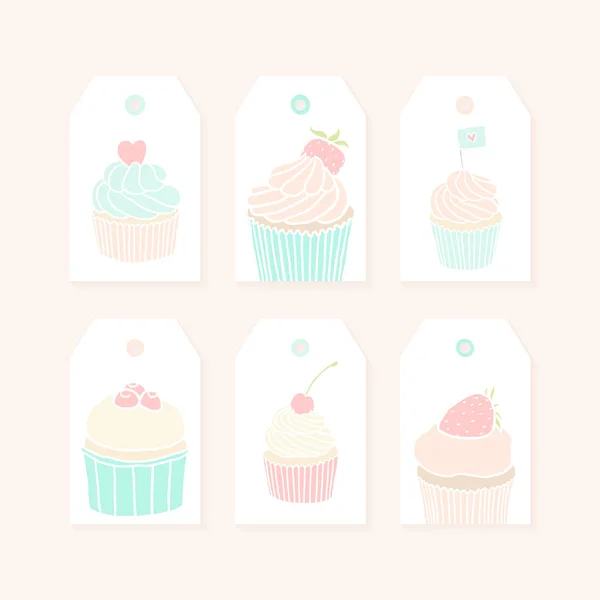 Tags de presente bonito com cupcakes . —  Vetores de Stock