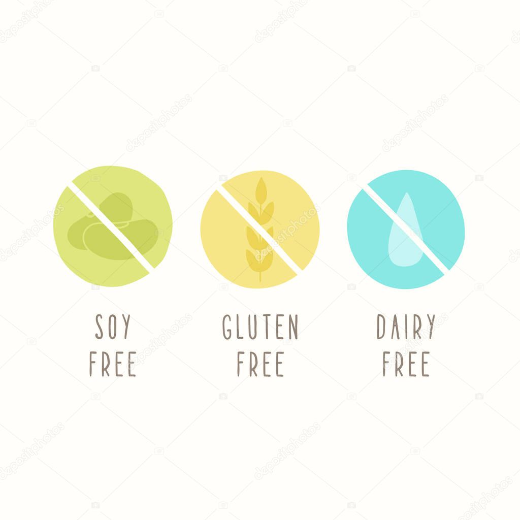 Soy, gluten, dairy free. Set of signs.