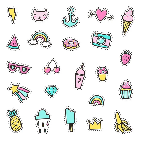 Set of cute pins, stickers, objects. — Stock Vector