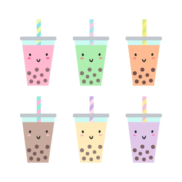 Set aus verschiedenen Tassen mit Bubble Tea. — Stockvektor