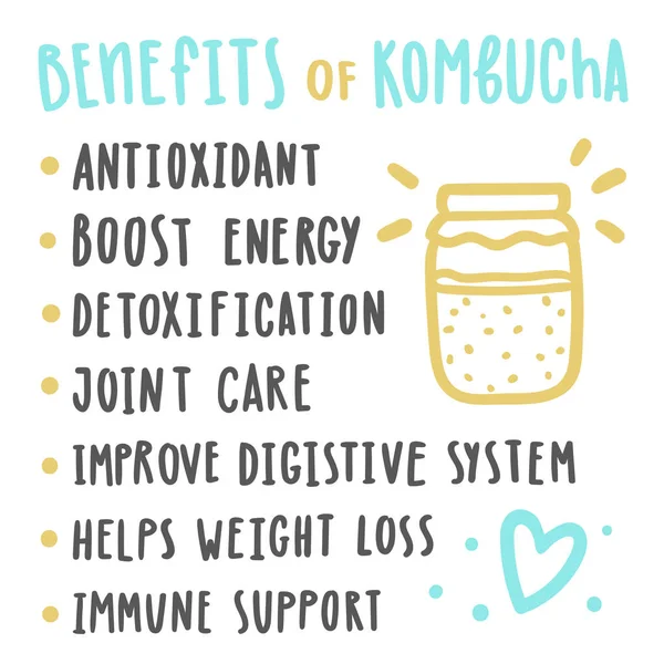 Beneficios para la salud de la kombucha . — Vector de stock