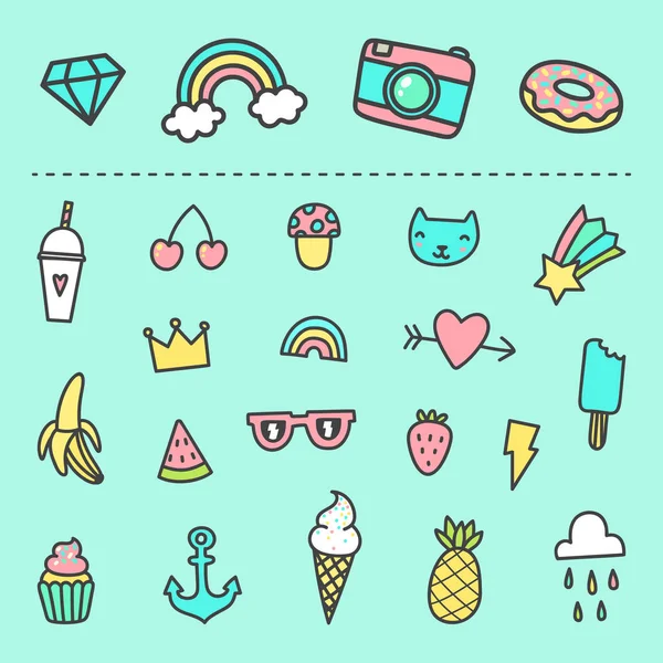 Jeu de stickers dessin animé mignon . — Image vectorielle