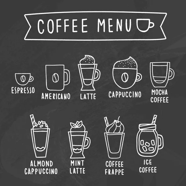 Koffie menu. Krijt tekenen op een schoolbord. — Stockvector