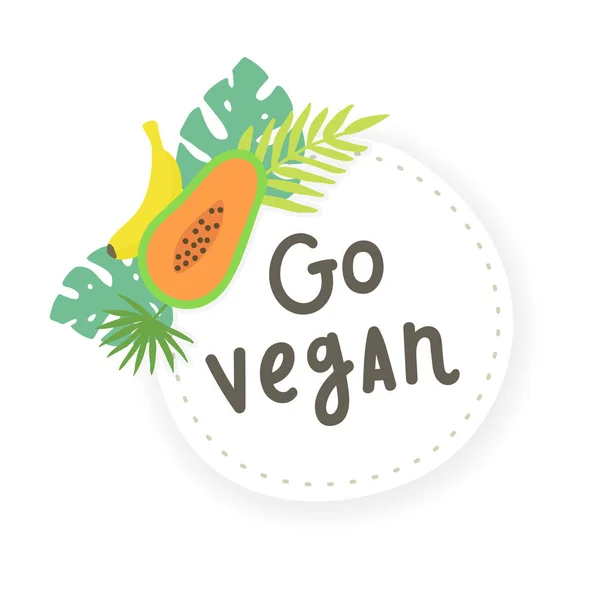 Ve vegano. Pegatina de frutas . — Vector de stock