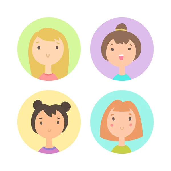 Uppsättning av fyra flickor ansikten. — Stock vektor