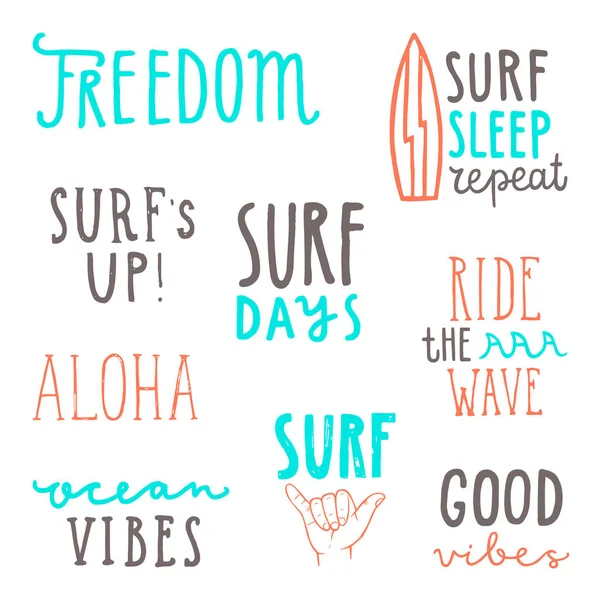 Surfing quotes lettering — Stock Vector