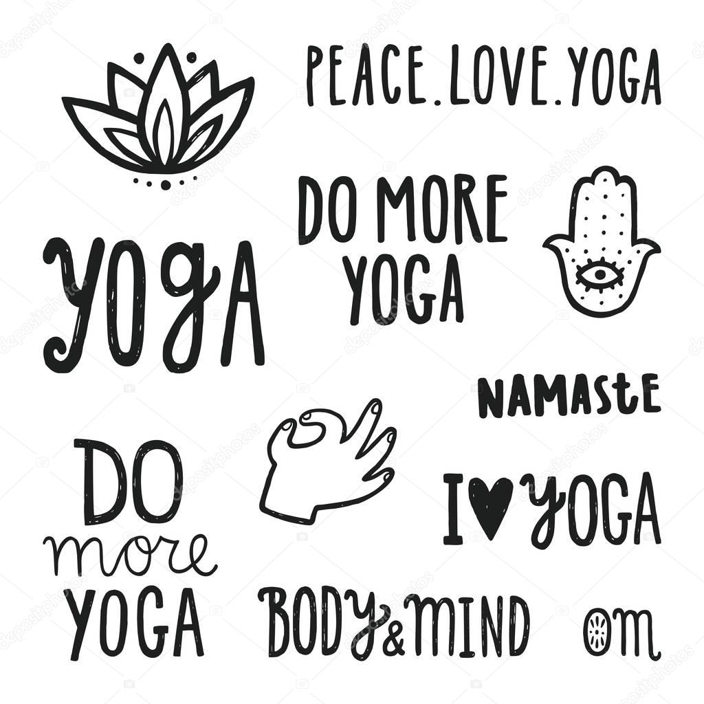 Yoga quotes. Set of hand drawn lettering.