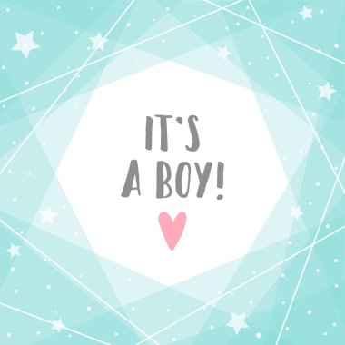 Onun bir çocuk. Şirin mavi tebrik kartı.