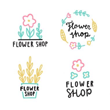 Çiçekçi dükkanı. Logo seti. 
