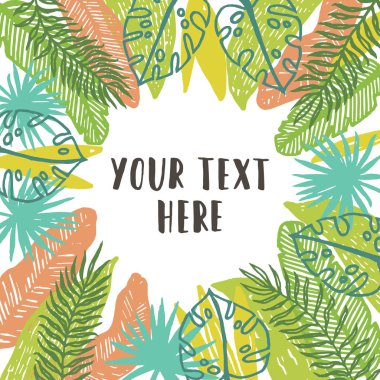 Güzel tropik avuç içi yaprakları dekoratif çerçeve.