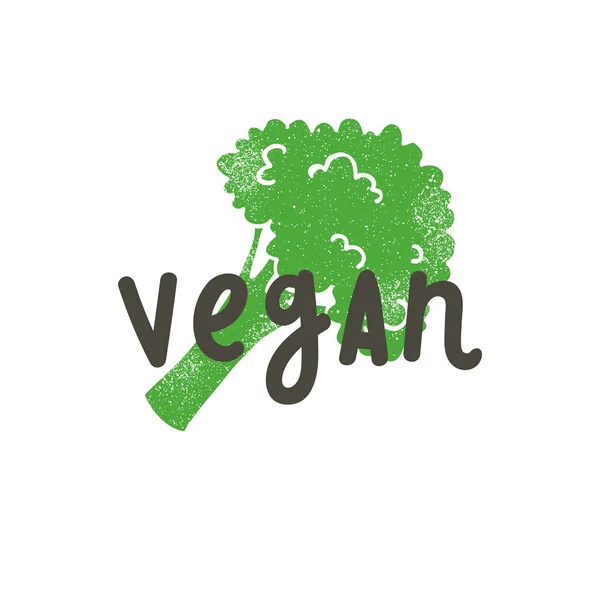 Vegano. Caligrafía y silueta de brócoli — Vector de stock