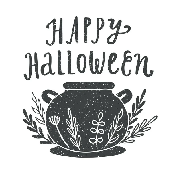 Buon Halloween. Streghe caldron silhouette — Vettoriale Stock