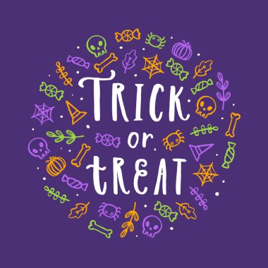 Şirin Halloween yazı ve doodle sanat.