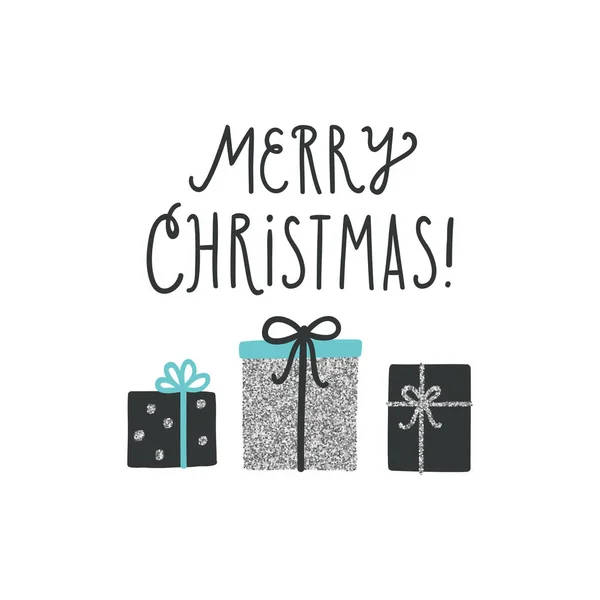 Natal cartão de saudação com presentes bonitos — Vetor de Stock