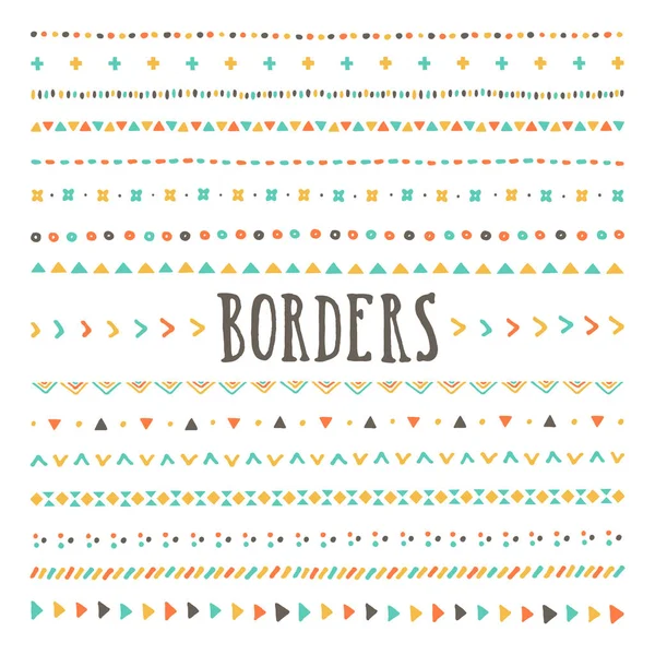 Set of hand drawn borders and dividers. — Stock Vector