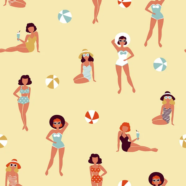 Praia Meninas Padrão Simplesmente Ilustração Vetorial — Vetor de Stock