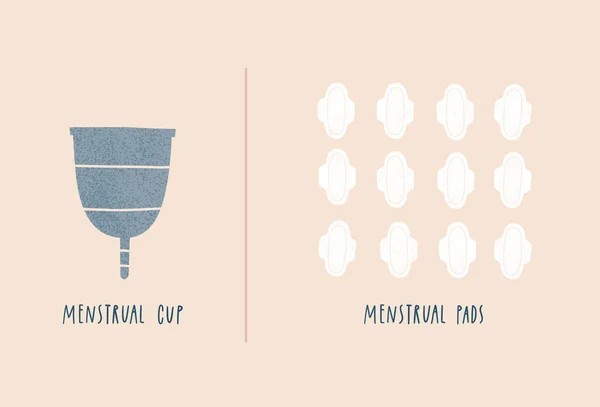 Menstruationstasse Und Pads Wiederverwenden Einfach Vektorillustration — Stockvektor