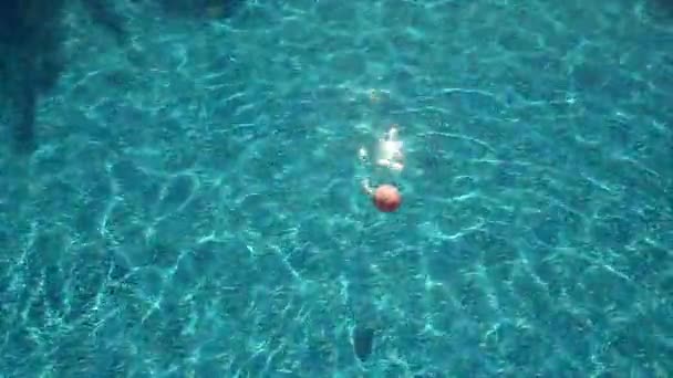 Pelota de playa flotando en la piscina — Vídeos de Stock