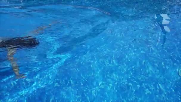 Mujer nadando por la piscina bajo el agua . — Vídeos de Stock