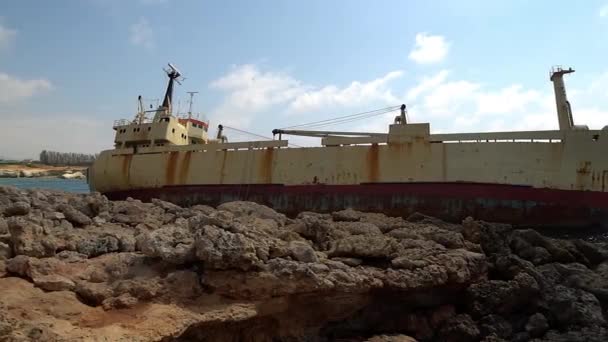 Edro III wreck ship of in Pegeia , Cyprus — Stock Video