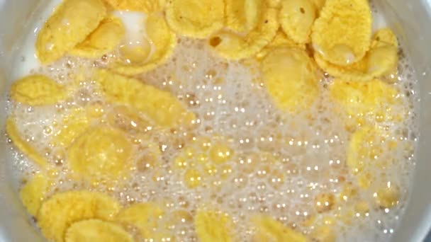 Copos de maíz en un tazón. — Vídeo de stock