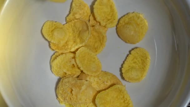 Cornflakes in een kom. — Stockvideo