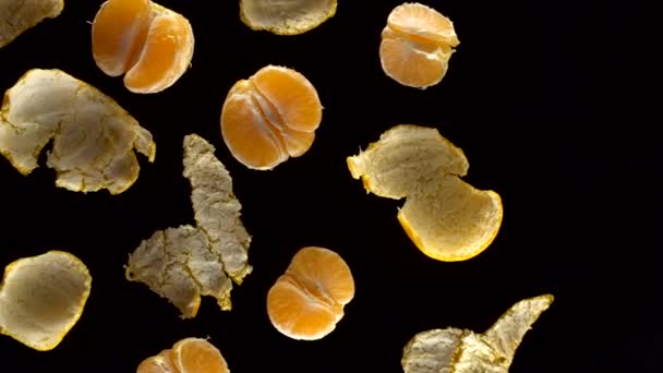 Frash tangerinas no fundo preto . — Vídeo de Stock