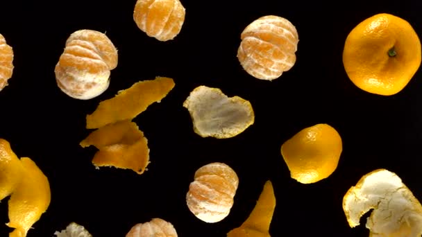 Frash tangerines on black background. — Stock Video