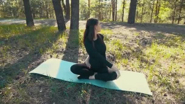 Genç hamile kadın dışında yoga yaparken. — Stok video