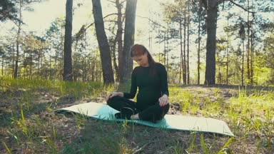 Genç hamile kadın dışında yoga yaparken.