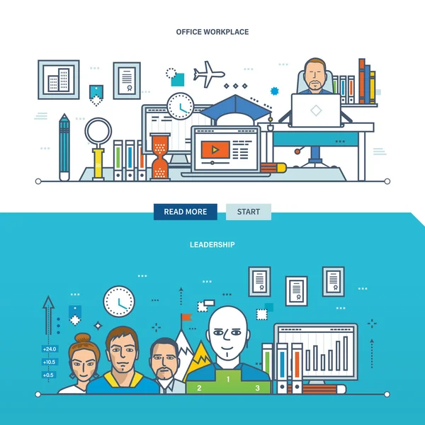 Concepto de un lugar de trabajo de oficina y cualidades de liderazgo — Vector de stock