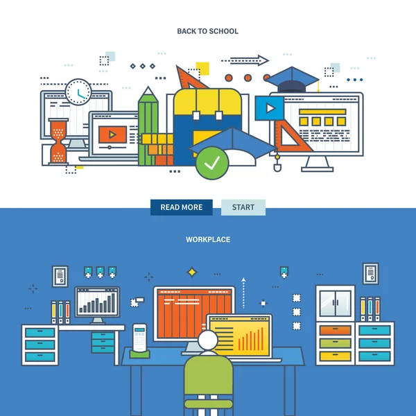 Concept van terug naar school en organisatie van de werkplek. — Stockvector