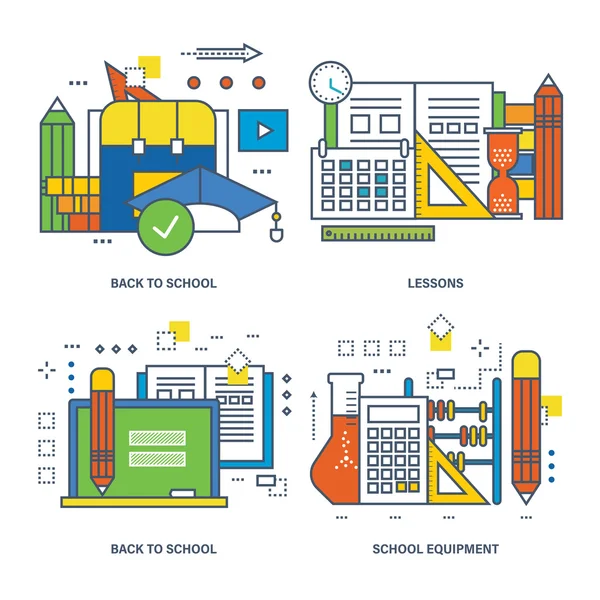 Concept van terug naar school, les, apparatuur. — Stockvector