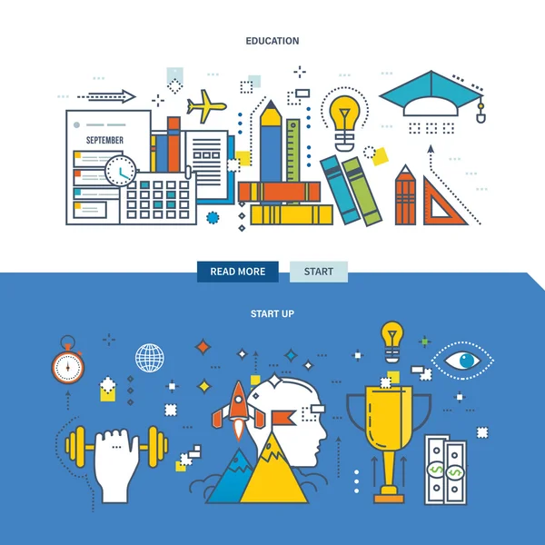 Concept d'éducation moderne, de formation et de démarrage du projet . — Image vectorielle