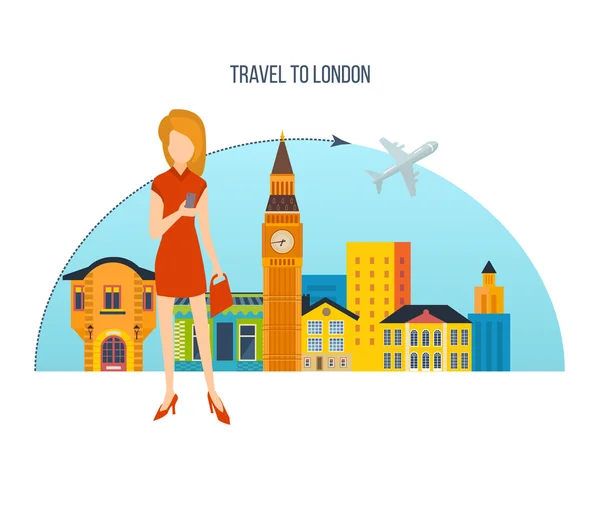 Concept - trip to London, a visit city and attractions. — Stock Vector