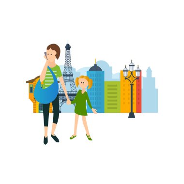 İllüstrasyon - dinlenme ve şehirde yürüyüş kavramı.