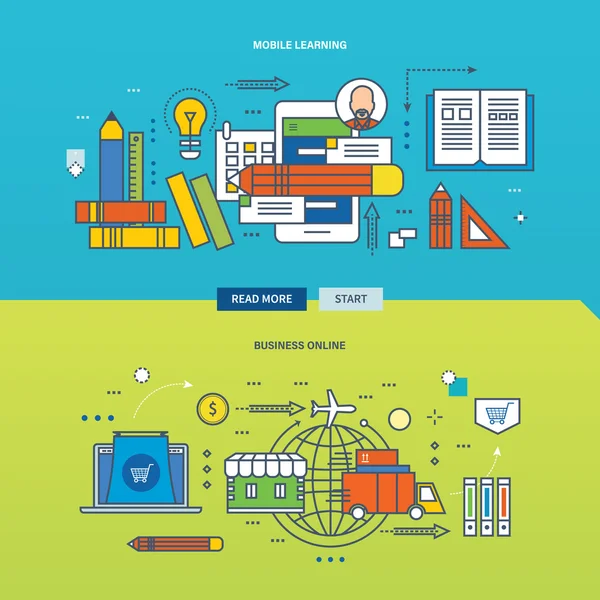 Concept d'illustration - les entreprises sur Internet et l'apprentissage mobile — Image vectorielle