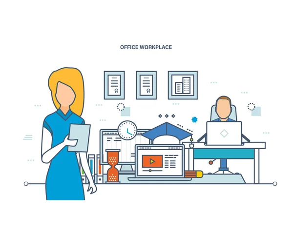 Conceito de ilustração - o escritório e o trabalho um lugar — Vetor de Stock
