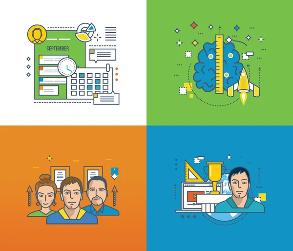 Concept illustration - projectbeheer, denken en leren, teamwerk succes. — Stockvector