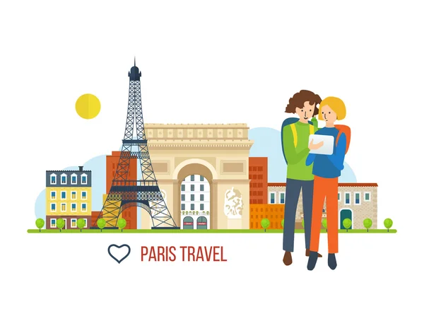 Ilustrace koncept - výlet do Francie, láska, city. — Stockový vektor