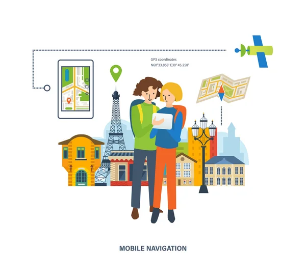 Concept van illustratie - reizen, mobiele navigatie — Stockvector