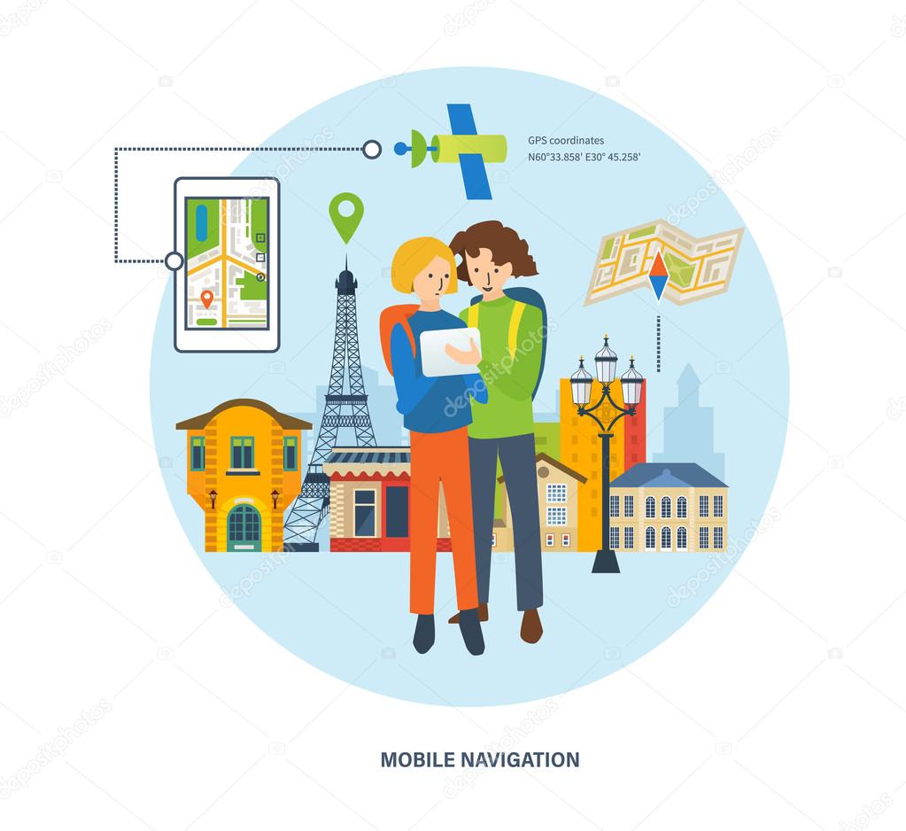 Concept of illustration - travel, mobile navigation